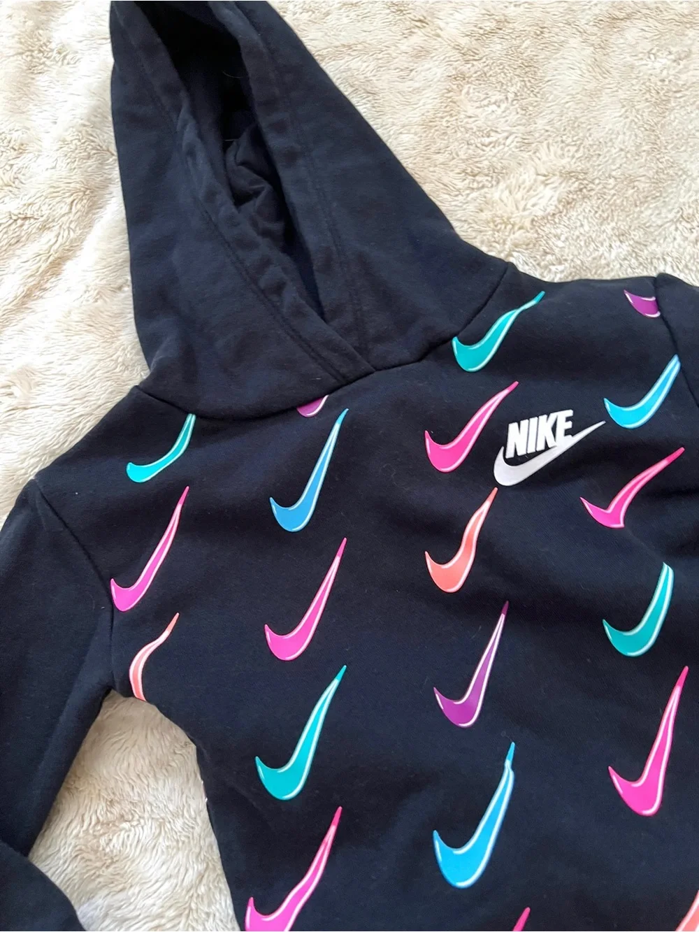 NIKE TODDLER Black & Colorful Check Logo Print Pullover Hoodie Size 2T